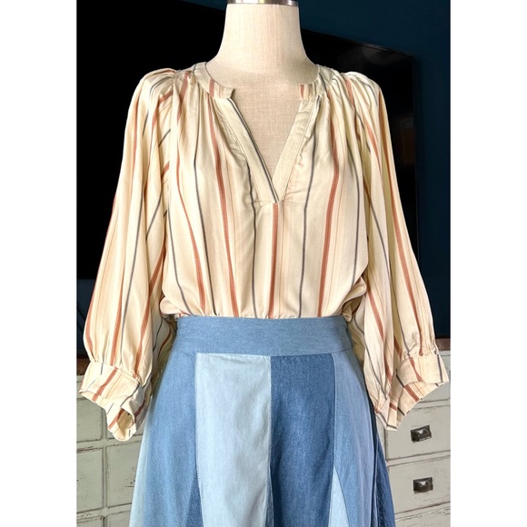 Anthropologie Maeve Striped Bubble Sleeve Blouse S - Picture 13 of 14